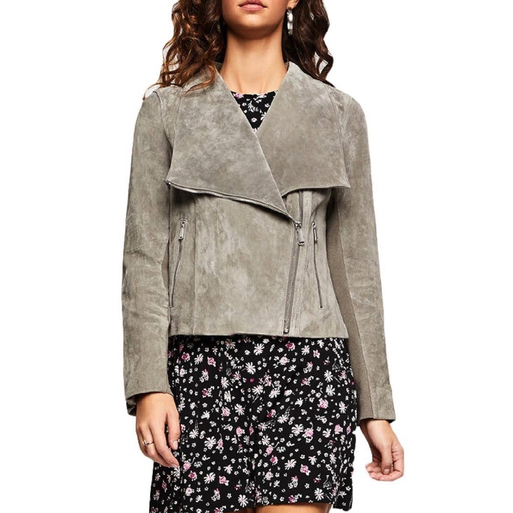 Bcbg generation faux suede Moto ruffled jacket
